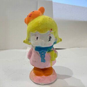 Handmade Painted Figurine Cute Girl with Bear on Head Adorable Collectible Art